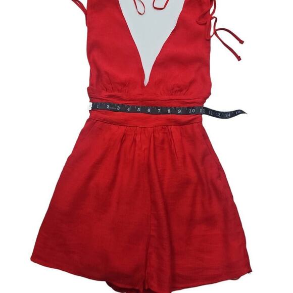 Women's Red Rayon Deep V-Neck Romper With Pockets Size X-Small NWT - Picture 11 of 13